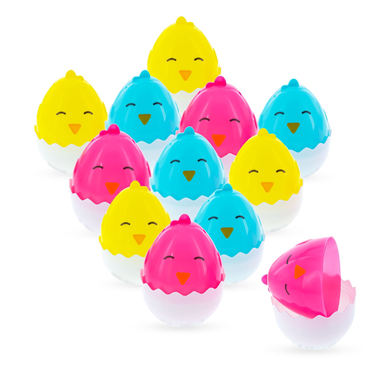 Set of 12 Easter Chick Eggs Fillable Plastic Standing Hatching Eggs Reusable Egg Hunt Set 2.25 Inches
